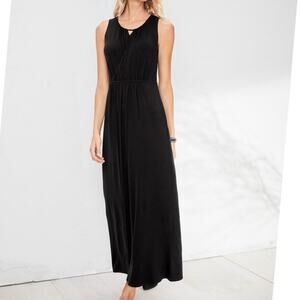 Garnet Hill Crossover Knit Maxi Dress Size XL Black Jersey Pockets NWOT